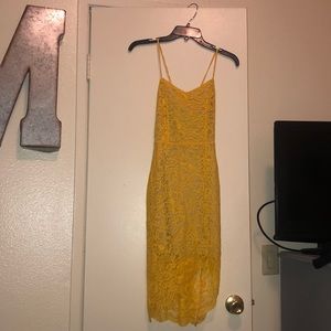 Midi mustard yellow lace crossback dress